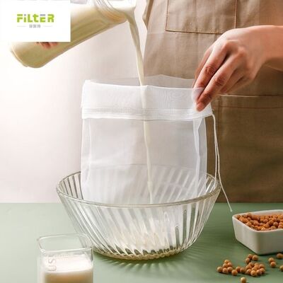 Tas Filter Cairan yang tahan lama dengan penutupan tali tarik yang cocok untuk menyaring jus susu, susu kedelai dan aplikasi cair lainnya